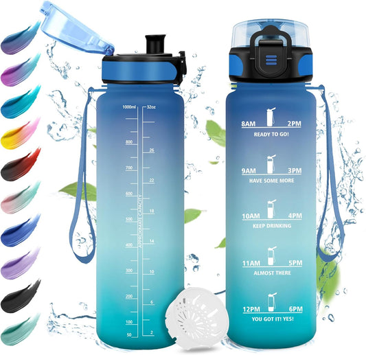 Bouteille D’Eau Sport 1L, , Gourde Avec Filtre, Bouteille Motivation Avec Marqueur De Temps, Gourde Motivation, Étanche Et Réutilisable, Pour Adulte, Voyage, L'École, Bureau, Course À Pied, Gym